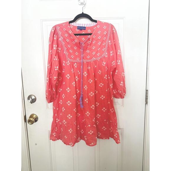 Ro's Garden Dress Womens Medium Pink Boho Peasant Tunic Tassel Beach Cover Up - Picture 3 of 6